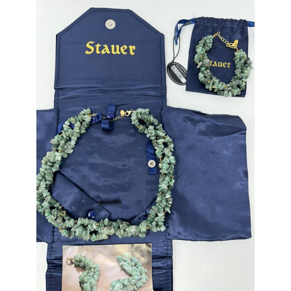 Stauer Genuine Emeralds Green 600 Total Carats 925 Necklace Bracelet Set W Case